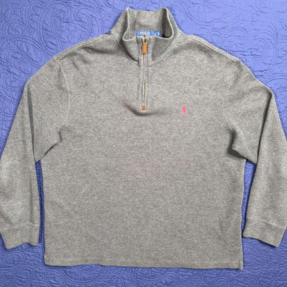 Polo Ralph Lauren Mens XL Quarter Zip Pullover Heather Grey Pony Sweater